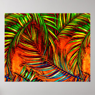 Affiche Le feu en feuille de palmier de jungle d'art