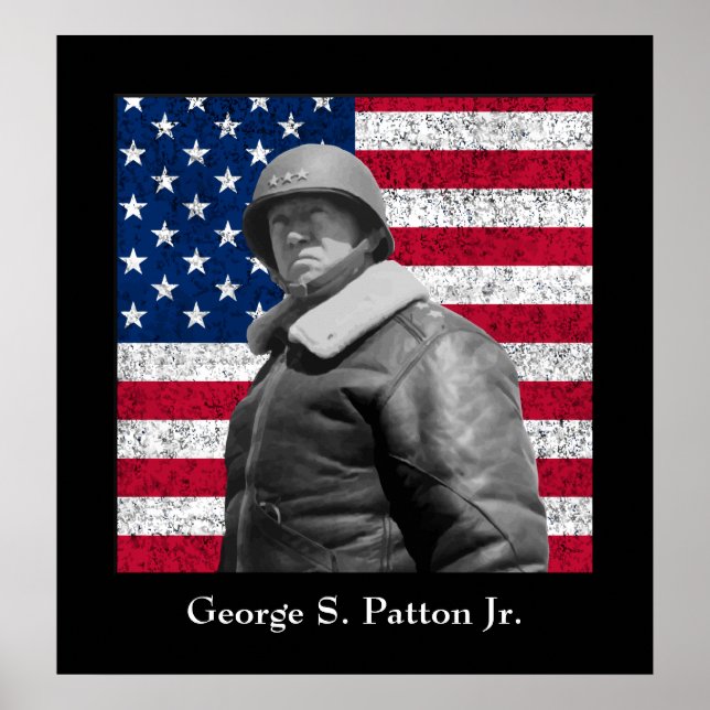 Affiche Le général George S. Patton et le drapeau américai (Devant)