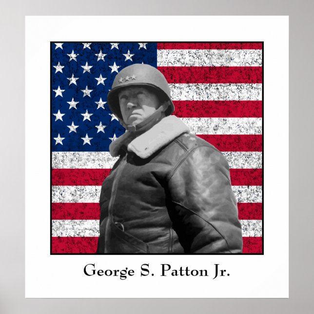 Affiche Le général George S. Patton et le drapeau américai (Devant)