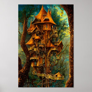 Affiche Le Golden Treehouse ART NUMÉRIQUE IMAGINAIRE