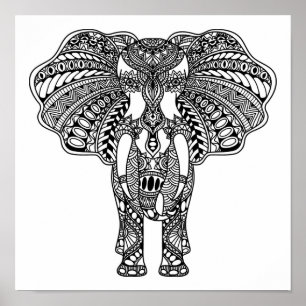 Affiche Le henné Mehndi a décoré l'éléphant d'Asie 2
