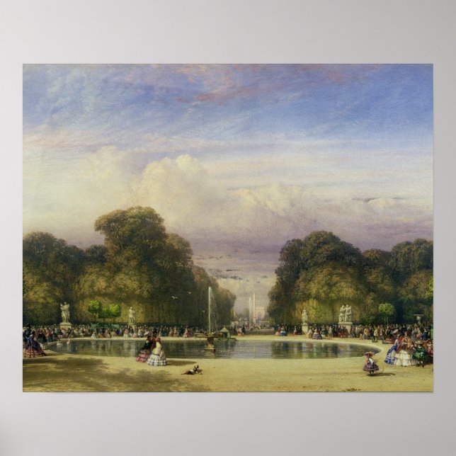 Affiche Le jardin des Tuileries, avec l'Arc de Triomphe à (Devant)