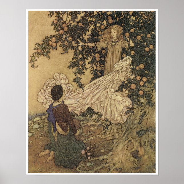 Affiche Le Jardin Du Paradis, Peinture Fée Vintage (Devant)