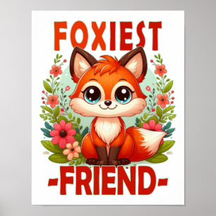 Affiche Le jeu de mot Foxiest Friend. Caricature du chiot