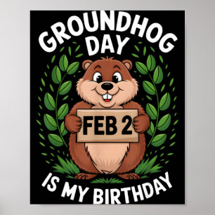 Affiche Le jour de la marmotte est mon anniversaire Né le 