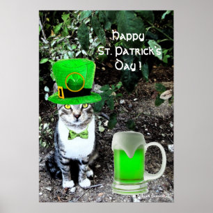 AFFICHE LE JOUR DE SAINT PATRICK CAT WITH GREEN IRISH