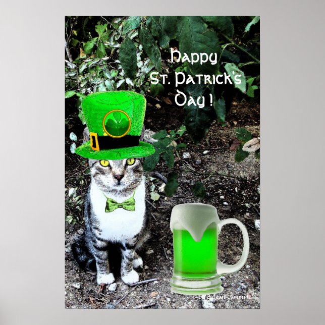 AFFICHE LE JOUR DE SAINT PATRICK CAT WITH GREEN IRISH (Devant)