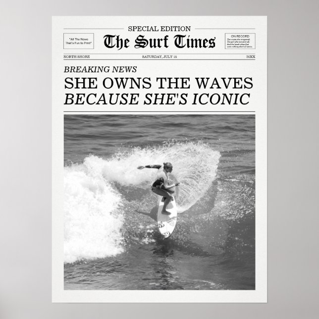 Affiche Le journal The Surf Times Newspaper Elle Possède L (Devant)