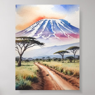 Affiche Le Kilimandjaro Tanzanie Aquarelle d'art