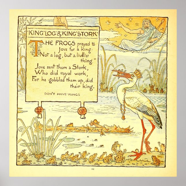 Affiche Le King Log et la King Stork 1887 Walter Crane (Devant)