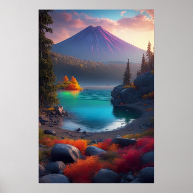 Affiche Le lac de Cristal, la forêt et le volcan qui donne (Devant)