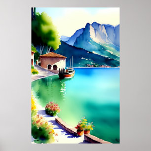 Affiche Le lac de Garde (Lago di Garda) peinture aquarelle