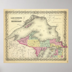 Affiche Le Lac Supérieur Et La Partie Nord Du Michigan