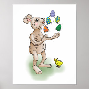 Affiche Le lapin de Pâques jongle avec les œufs de Pâques