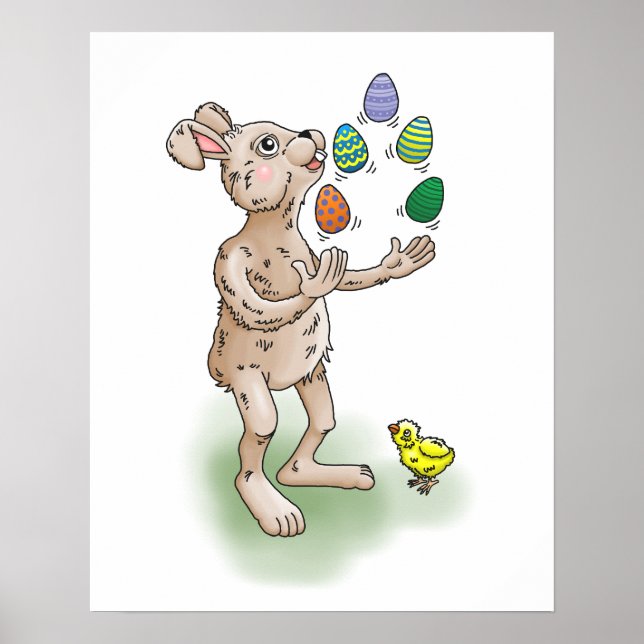 Affiche Le lapin de Pâques jongle avec les oeufs de Pâques (Devant)