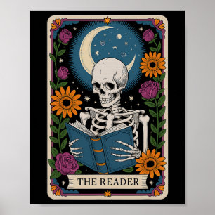 Affiche Le lecteur Carte Tarot Squelette Lecture Livre Liv