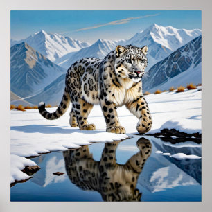 Affiche Le léopard des neiges dans le paysage hivernal mon