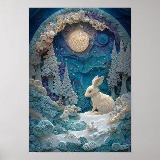 Affiche Le lièvre d'Amérique | Nuit hivernale neige en for