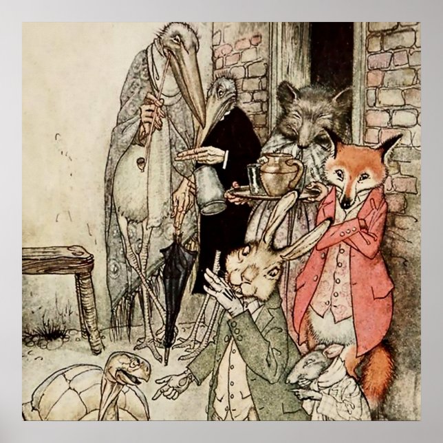 Affiche "Le lièvre et la tortue" d'Arthur Rackham (Devant)