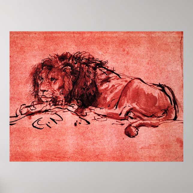 Affiche LE LION DU CAP ALLONGÉ, par Rembrandt Red Black (Devant)