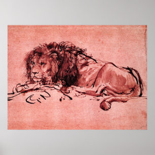 Affiche LE LION DU CAP MENANT, par Rembrandt Pink Black