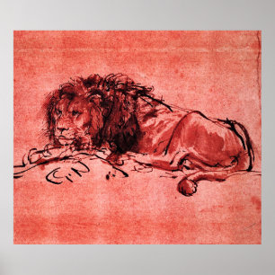Affiche LE LION DU CAP MENANT, par Rembrandt Red Black