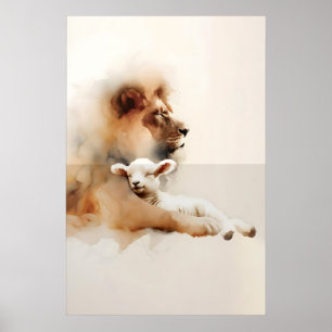 Affiche Le Lion Et L'Agneau Aquarelle Royaume Paisible