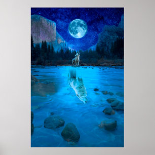 Affiche Le loup de lune hurle au loup de nuit de la lune