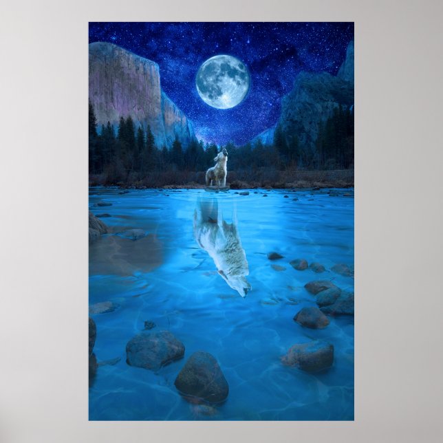 Affiche Le loup de lune hurle au loup de nuit de la lune (Devant)