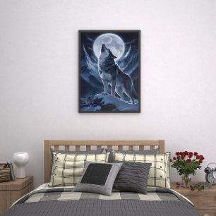 Affiche Le loup solitaire domine le sommet de neige