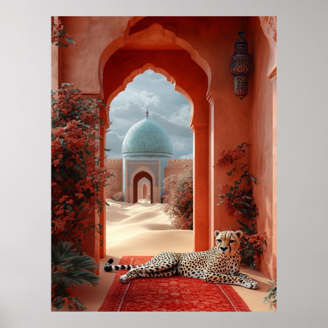 Affiche Le majestueux Cheetah dans un palais marocain du d (Devant)