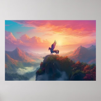 Affiche Le majestueux PEGASUS dans la montagne à Sunrise