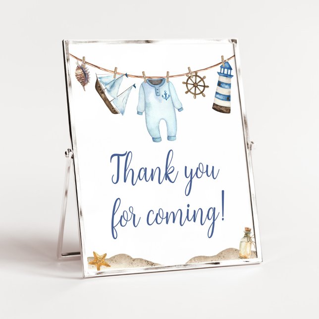 Affiche Le marin nautique Ahoy Merci pour venir (Nautical Ahoy Baby Shower Thank you for Coming Sign)