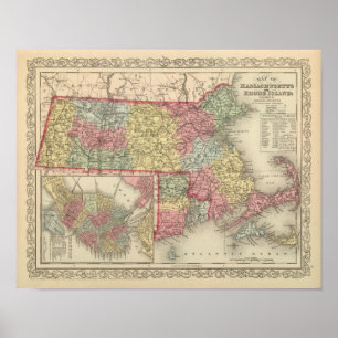 Affiche Le Massachusetts et Île de Rhode 2