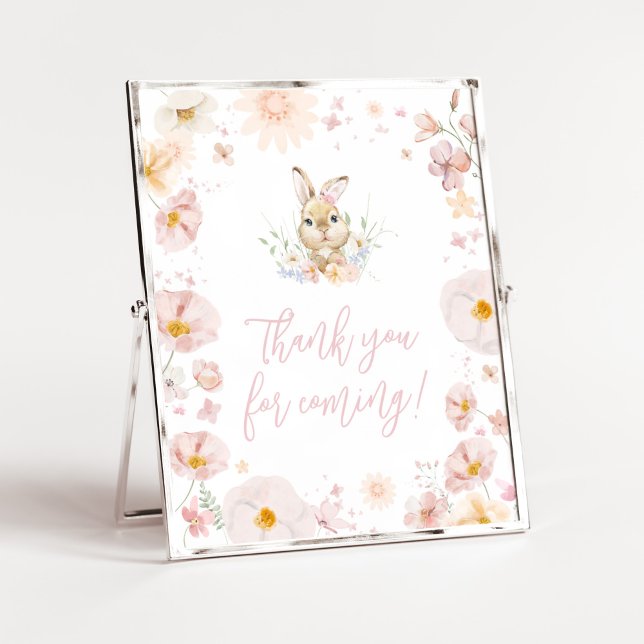 Affiche Le Merci de Baby shower de lapin pour venir (Rabbit Somebunny Baby Shower Thank you for Coming Sign)