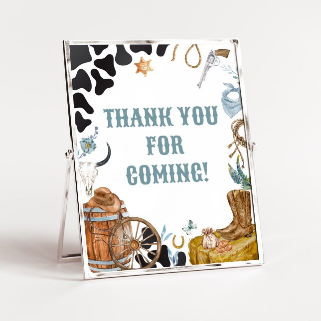 Affiche Le Merci de Baby shower de Little Cowboy à venir (Wild West Baby Shower Thank you for Coming Sign)