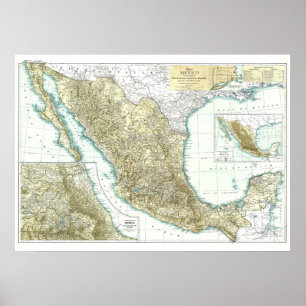 Affiche Le "Mexique : Carte 1916 détaillée…