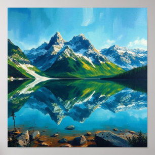 Affiche Le Miroir d'Émeraude : Une Reflet Alpin Majestueux