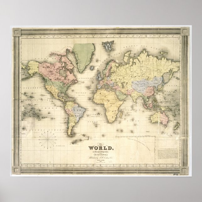 Affiche Le monde sur la projection de Mercator | 1840 (Devant)