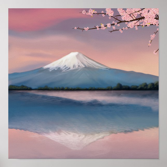 Affiche Le mont Fuji aux fleurs de cerisiers (Devant)