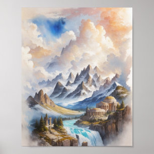 Affiche Le mont Olympus dans une peinture d'aquarelle maje