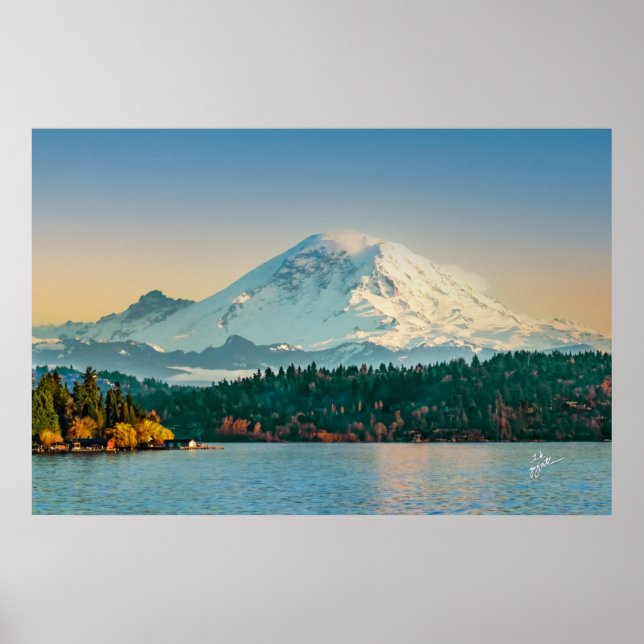 Affiche Le Mont Rainier surplombe le lac Washington Sunset (Devant)