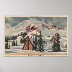 Affiche Le mont Rainier, WA - auberge de paradis au bas de