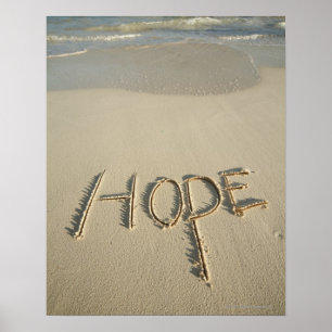 Affiche Le mot "Hope" sur la plage