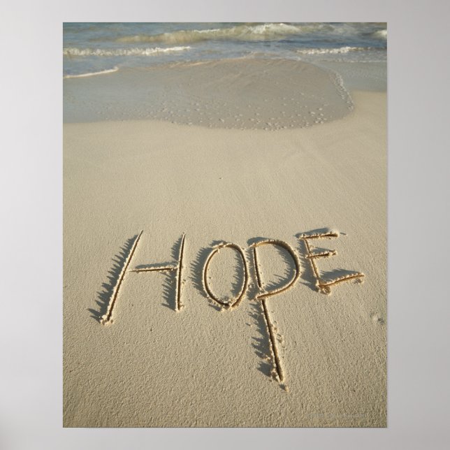 Affiche Le mot "Hope" sur la plage (Devant)