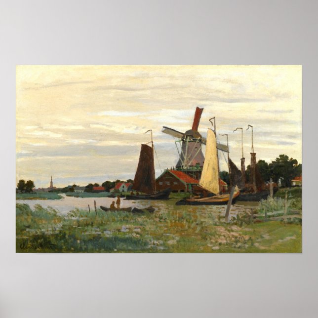 Affiche Le moulin à vent Zaandam, Monet 1871 (Devant)