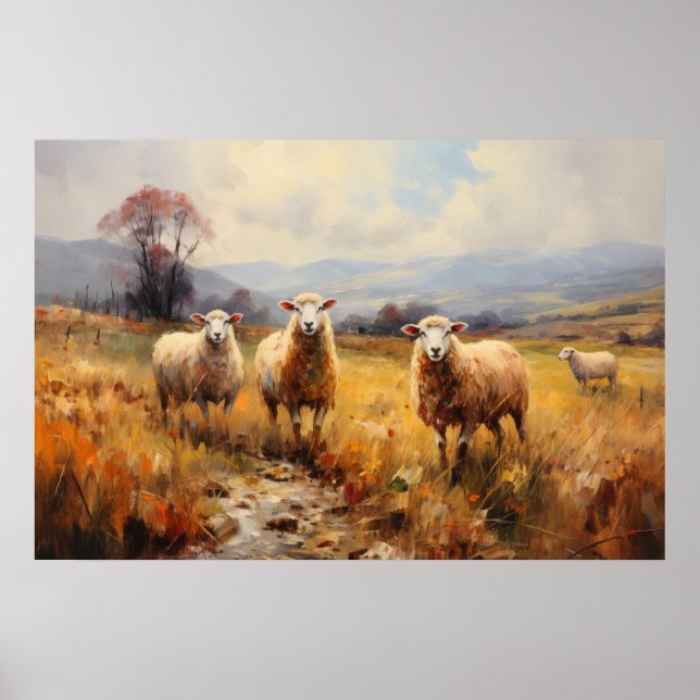 Affiche Le mouton sur le Meadow Fine Art (Devant)