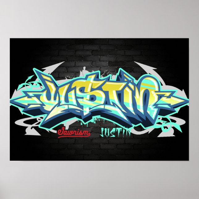 Affiche Le nom de Justin en graffiti (Devant)