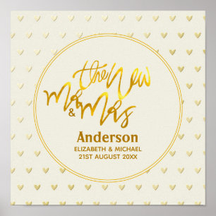 Affiche Le Nouveau M. et Mme (nom, date) Mariage Coeurs d'