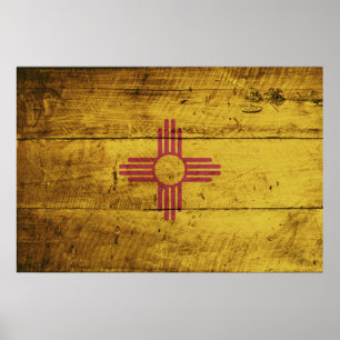Affiche Le Nouveau Mexique Flag on Old Wood Grain